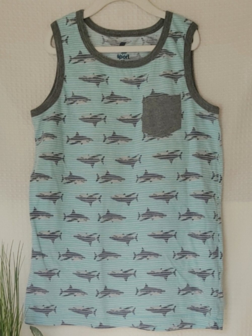 Place Sport Boys Mint Green Shark Print Tank Top Size Large💰